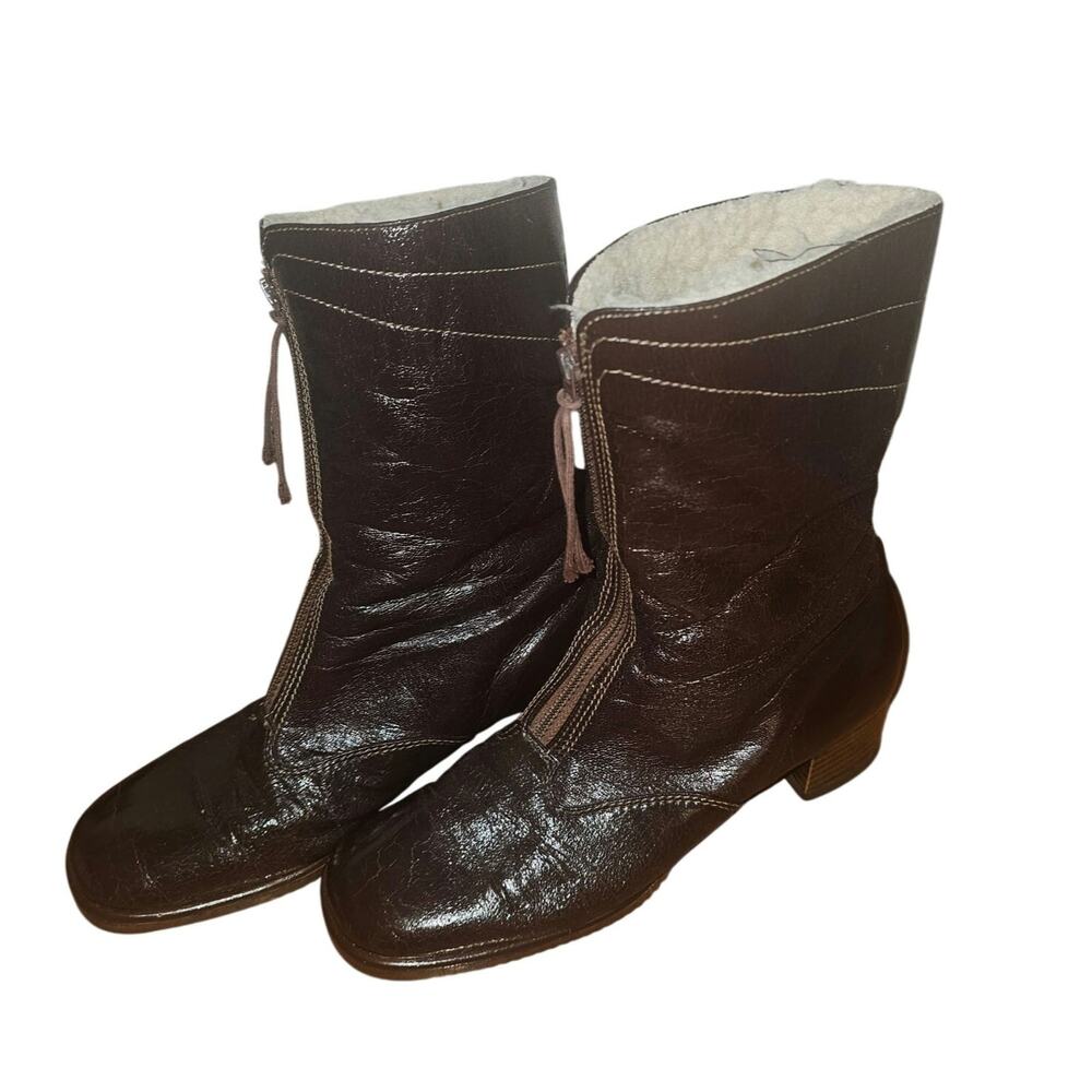 Vintage 70s Cobbies Brown Leather Shearling Boots Size 9M